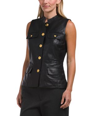 TJ Maxx Leather Charlize Vest, Polyester/Leather - Black