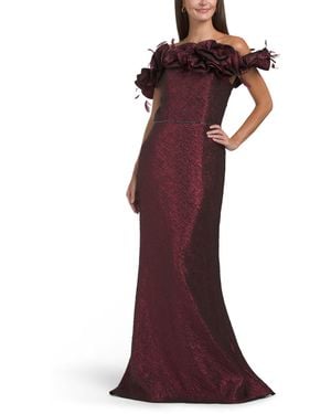 TJ Maxx Off The Shoulder Gown With Ruffle And Feather Neckline For Polyester - Red
