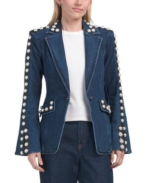 TJ Maxx Faux Pearl Embellished Milly Jacket For Spandex/Cotton/Polyester - Blue