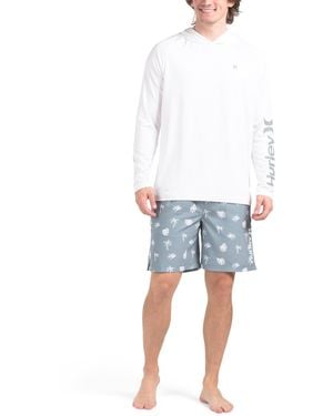 TJ Maxx 2Pc Upf 50 Plus Monstera Long Sleeve Sun Shirt And Swim Trunks Set For Polyester - White