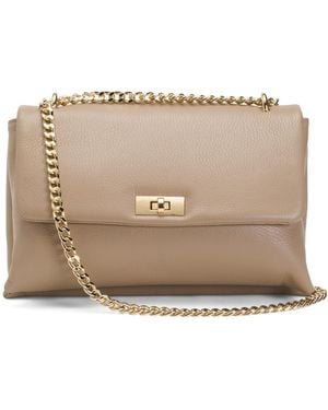 TJ Maxx Leather Dual Compartment Crossbody With Chain Strap, Leather - Natural