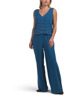 TJ Maxx 2Pc Slub Knit Denim Jersey V-Neck Top And Pants Set For Cotton - Blue