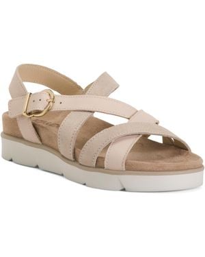 TJ Maxx Leather Flat Multi Band Sandals For Leather/Suede - Natural