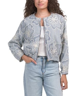 TJ Maxx Embroidered Denim Jacket, Polyester - Gray