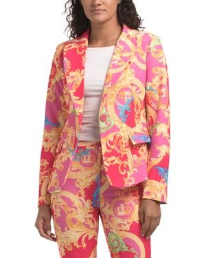 TJ Maxx Baroque Print Single Button Blazer For Polyester - Red