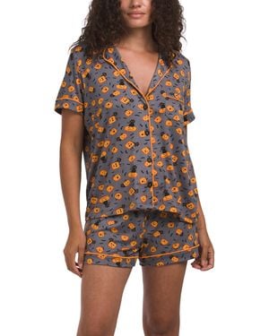 TJ Maxx 2Pc Kitty Halloween Notch Collar Top And Shorts Pajama Set For Spandex/Polyester - Gray