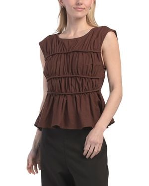 TJ Maxx Linen Blend Shirred Sleeveless Top For Linen/Rayon - Brown