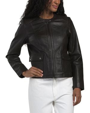 TJ Maxx Leather Jacket With Woven Details For Polyester/Leather - Black