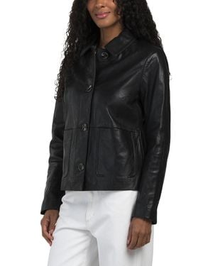 TJ Maxx Leather Collared Button Front Jacket For Polyester/Leather - Black