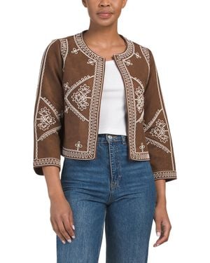 TJ Maxx Embroidered Blouse For Polyester/Suede - Blue