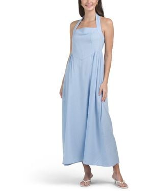 TJ Maxx Linen Blend Halter Maxi Dress For Linen/Rayon - Blue