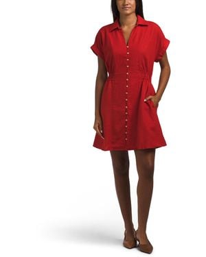 TJ Maxx Linen Blend Collared Button Front Short Sleeve Mini Dress For Linen/Viscose