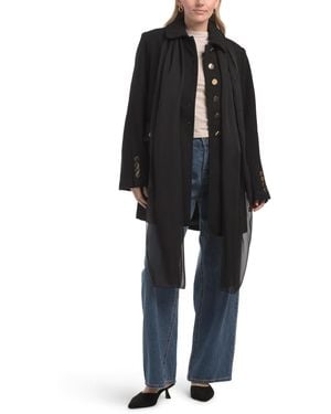 TJ Maxx Faux Wool Coat With Neck Tie, Polyester/Acrylic/Viscose - Black
