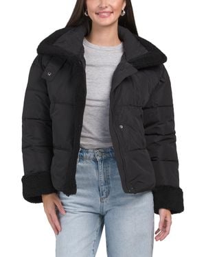 TJ Maxx Montana High Neck Faux Fur Trim Puffer, Polyester - Black