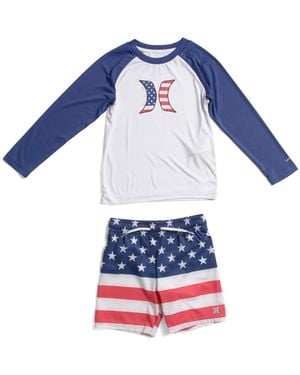 TJ Maxx Boys 2Pc Upf 50 Rashguard And American Flag Swim Trunks Set, Polyester - Blue
