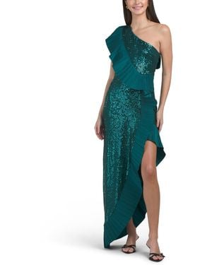 TJ Maxx One Shoulder Tea Length Cocktail Dress For Spandex/Polyester - Green