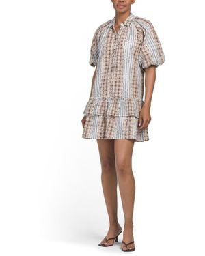 TJ Maxx Embroidered Mini Shirt Dress For Cotton/Polyester - White
