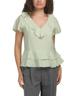 TJ Maxx Short Sleeve Ruffle Blouse For Nylon/Rayon - Green
