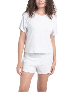 TJ Maxx Ribbed Shorts Lounge Set For Spandex/Modal - White