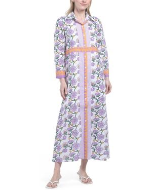 TJ Maxx Avara Border Print Maxi Shirt Dress For Cotton - Purple
