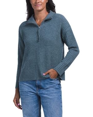 TJ Maxx Merino Wool Morgan Textured Half Zip Pull Over Sweater - Blue