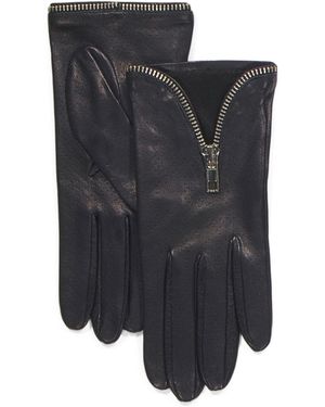 TJ Maxx Leather Perforated Zip Cuffs Gloves With Silk Lining For - Black
