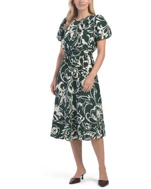 TJ Maxx Elastic Neck Tucked Sleeve Midi Dress For Spandex/Polyester - Green