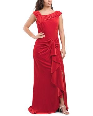TJ Maxx Boat Neck Ruffle Detail Gown For Spandex/Polyester - Red