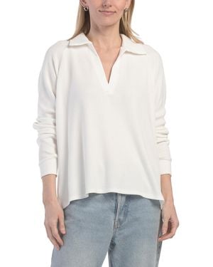 TJ Maxx Johnny Collar Raglan Sleeve Pull Over Top For Spandex/Rayon - White