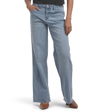 TJ Maxx Mid Rise Wide Ankle Jeans With Raw Hem, Spandex/Cotton/Polyester - Blue