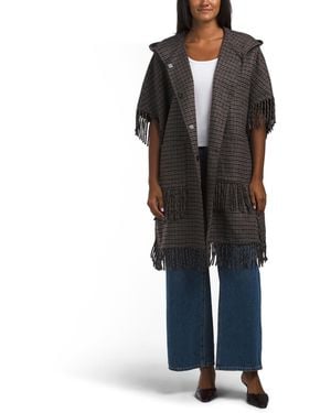 TJ Maxx Plaid Fringe Coat, Polyester/Wool - Black