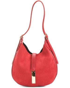 TJ Maxx Suede Mini Hobo With Bar Hardware And Double Gussets Made - Red