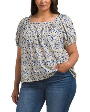 TJ Maxx Plus Cotton Blend Square Neck Blouse For Cotton/Rayon - Gray