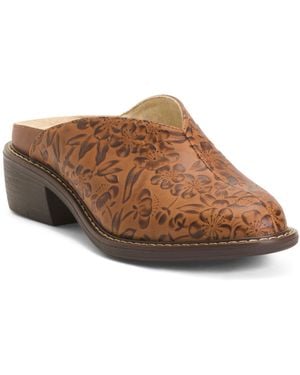 TJ Maxx Leather Michy Tooled Western Heeled Mules For - Brown