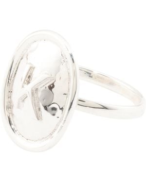 TJ Maxx Oval Hammered Initial Ring - White
