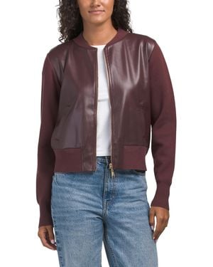 TJ Maxx Zip Bomber Jacket, Nylon/Polyester/Leather - Purple