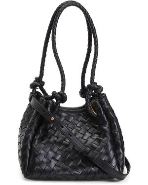 TJ Maxx Leather Kinsley Hand Woven Double Handle Small Tote, Leather - Black