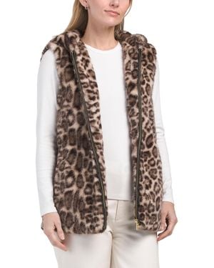 TJ Maxx Faux Fur Hooded Vest, Polyester - Natural