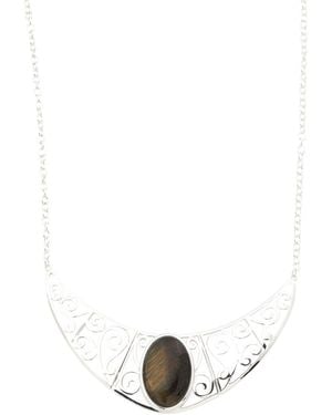 TJ Maxx Tiger's Eye Oval Stone Filigree Bib Necklace - White