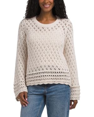 TJ Maxx Long Sleeve Crew Neck Mixed Pointelle Sweater, Cotton - Natural