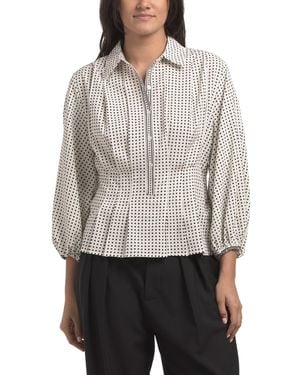 TJ Maxx Puff Sleeve Pleated Front Blouse For Spandex/Polyester - Gray