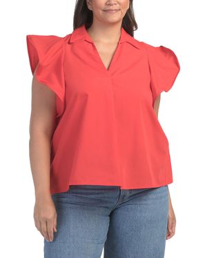 TJ Maxx Plus Ruffle Sleeve Top For Cotton/Polyester - Red