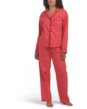 TJ Maxx 2Pc Cotton Expresso Martini Pajama Top And Pants Set For - Red