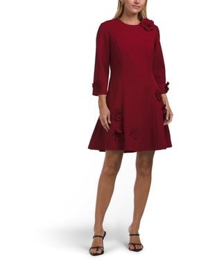 TJ Maxx Quarter Sleeve 3D Embellished Mini Dress For Spandex/Polyester - Red