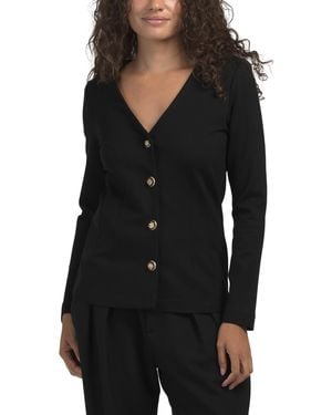TJ Maxx Long Sleeve Button Down V-Neck Jacket, Spandex/Viscose - Black