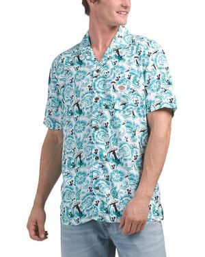 TJ Maxx Floral Woven Camp Shirt For Viscose - Blue