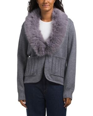 TJ Maxx Shawl Cardigan With Removable Faux Fur Collar, Nylon/Polyester/Viscose - Gray