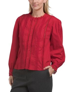 TJ Maxx Eyelet Long Sleeve Blouse For Cotton/Polyester - Red