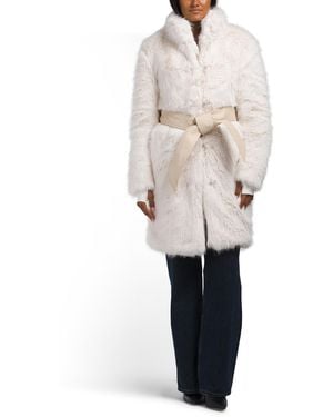 TJ Maxx Luxurious Faux Fur Coat, Polyester/Leather - Natural