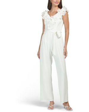 TJ Maxx Ruffle Top Belted Jumpsuit For Spandex/Polyester - White
